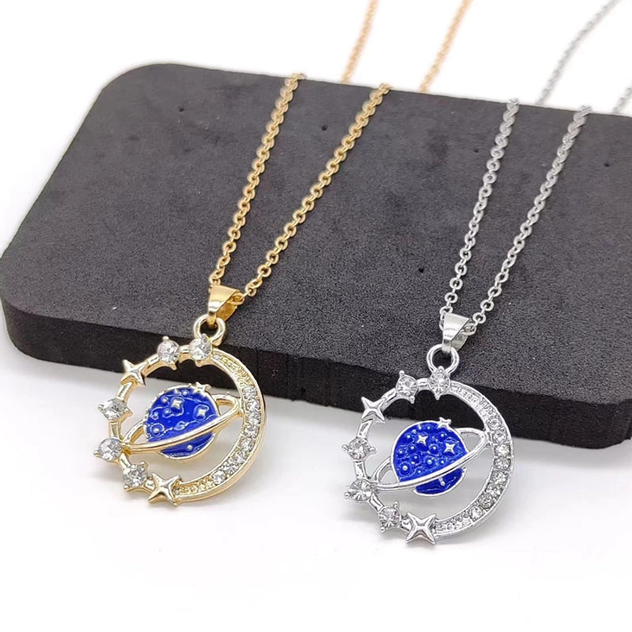 IG Style Elegant Lady Planet Alloy Enamel Plating Inlay Rhinestones Gold Plated Silver Plated Women's Pendant Necklace