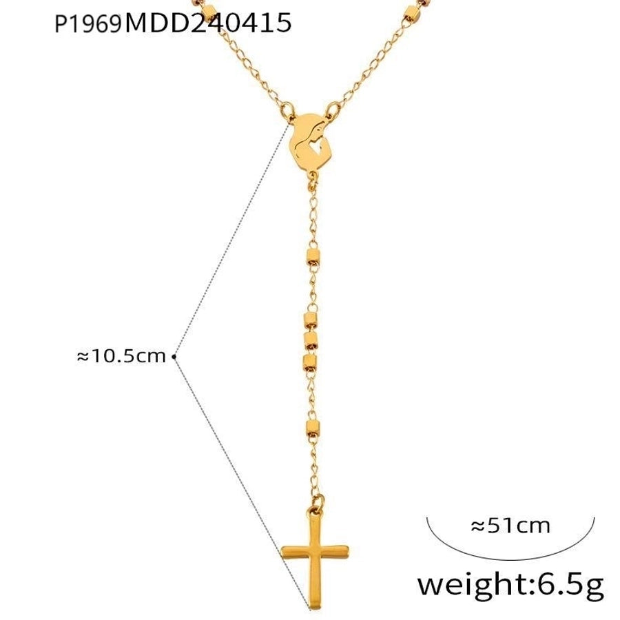 304 Stainless Steel 18K Gold Plated Casual Retro Simple Style Plating Cross Round Heart Shape Long Necklace - CEJEW