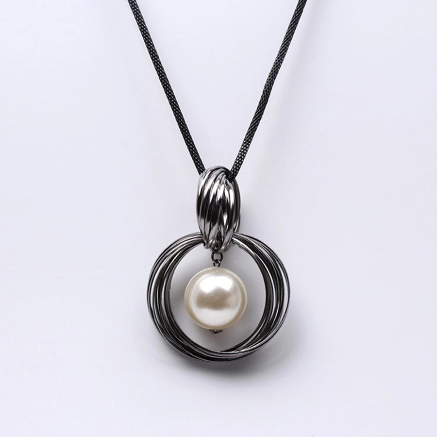 classic style round imitation pearl women's sweater chain