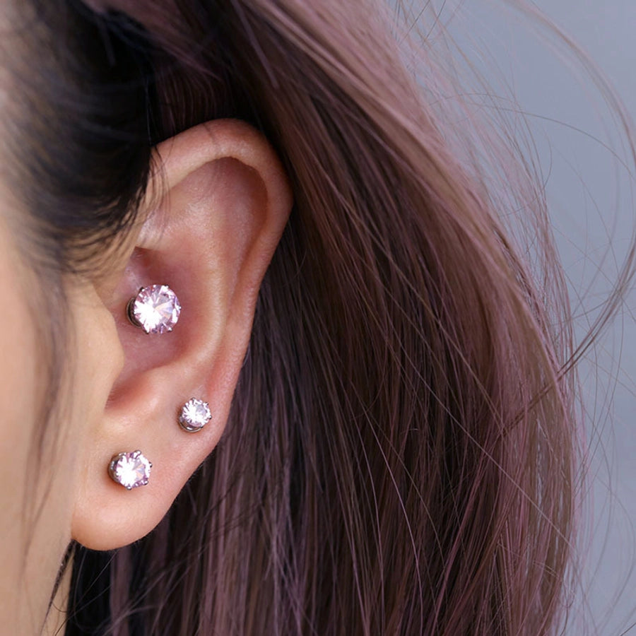 Ear Cartilage Rings & Studs Simple Style Geometric 316L Stainless Steel  Plating Zircon