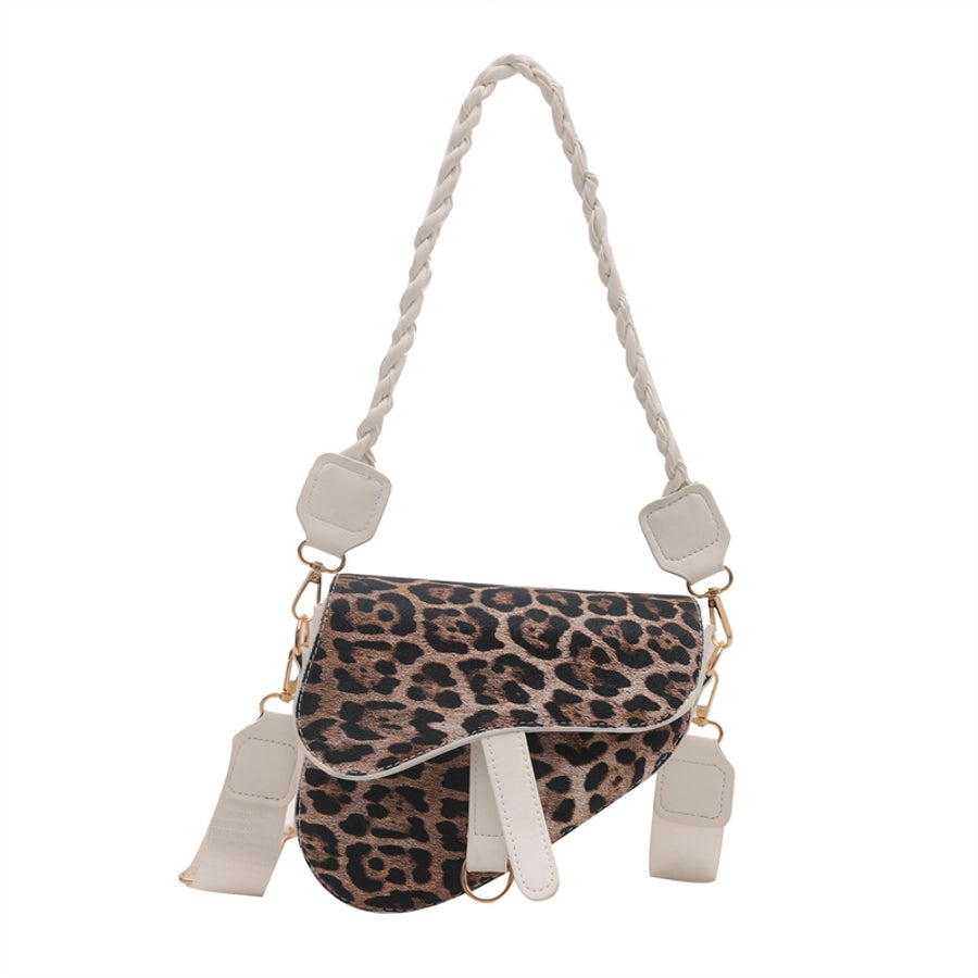 Women's Medium Pu Leather Leopard Streetwear Square Magnetic Buckle Saddle Bag