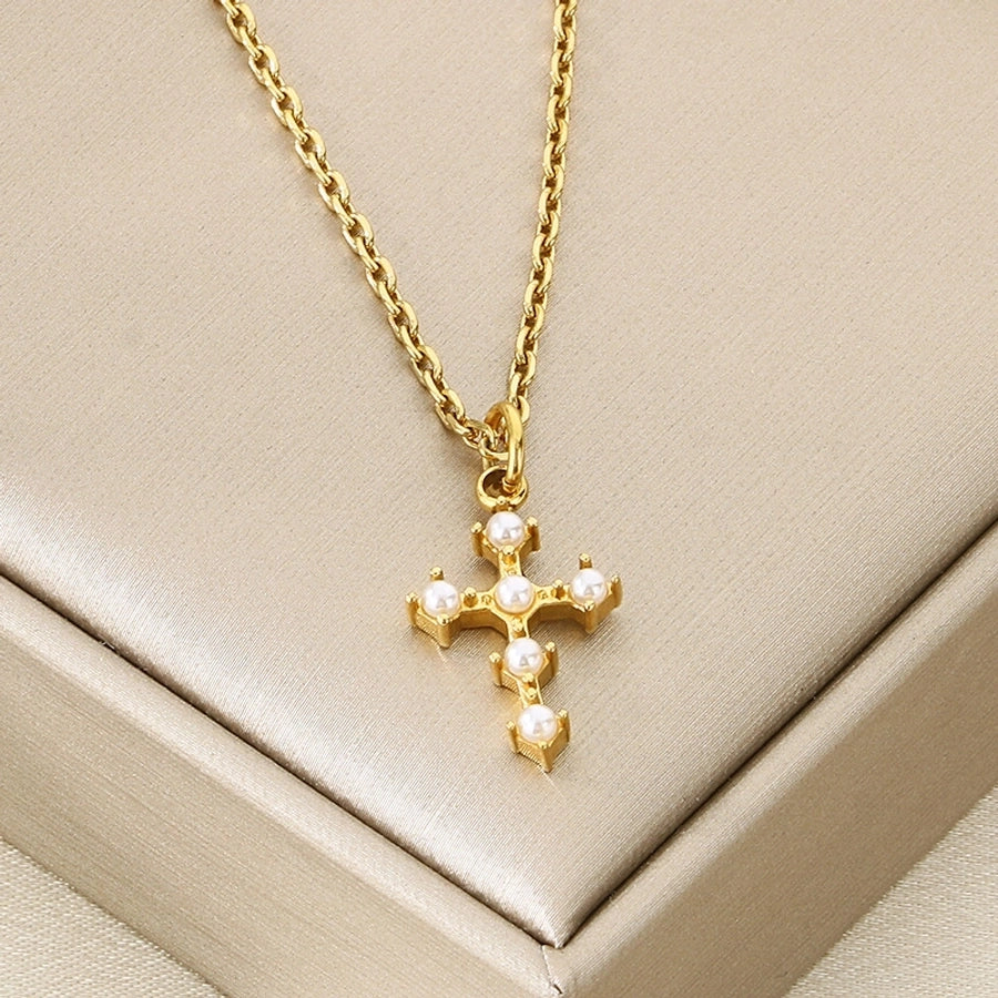 Jewelry Vintage Style Cross 304 Stainless Steel 18K Gold Plated Stainless Steel Necklaces