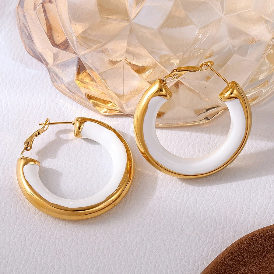 1 Pair Luxurious Preppy Style Artistic Circle Epoxy Plating Titanium Steel 18K Gold Plated Earrings