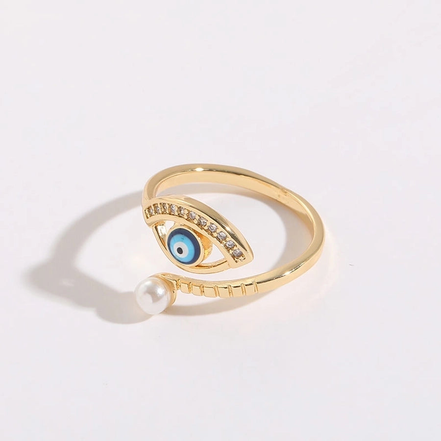 simple style devil's eye copper plating inlay zircon 14k gold plated rings