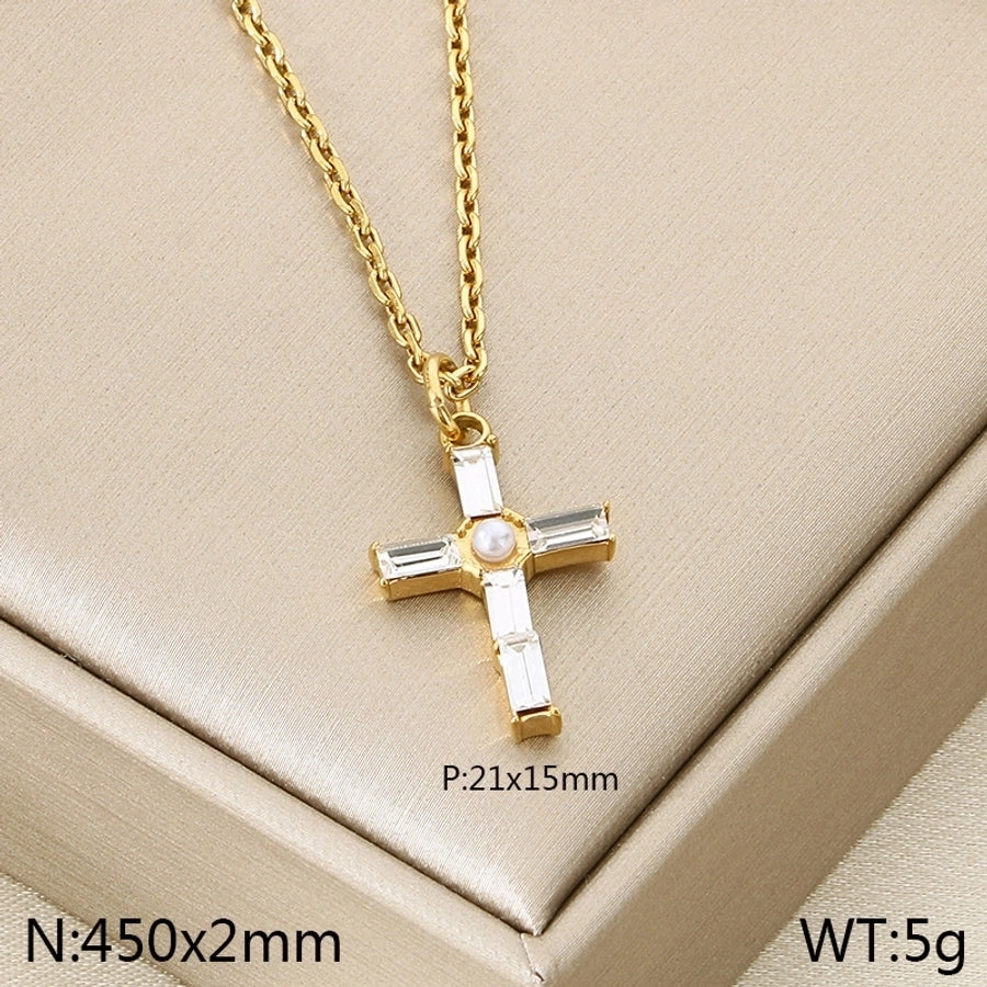 Jewelry Vintage Style Cross 304 Stainless Steel 18K Gold Plated Stainless Steel Necklaces