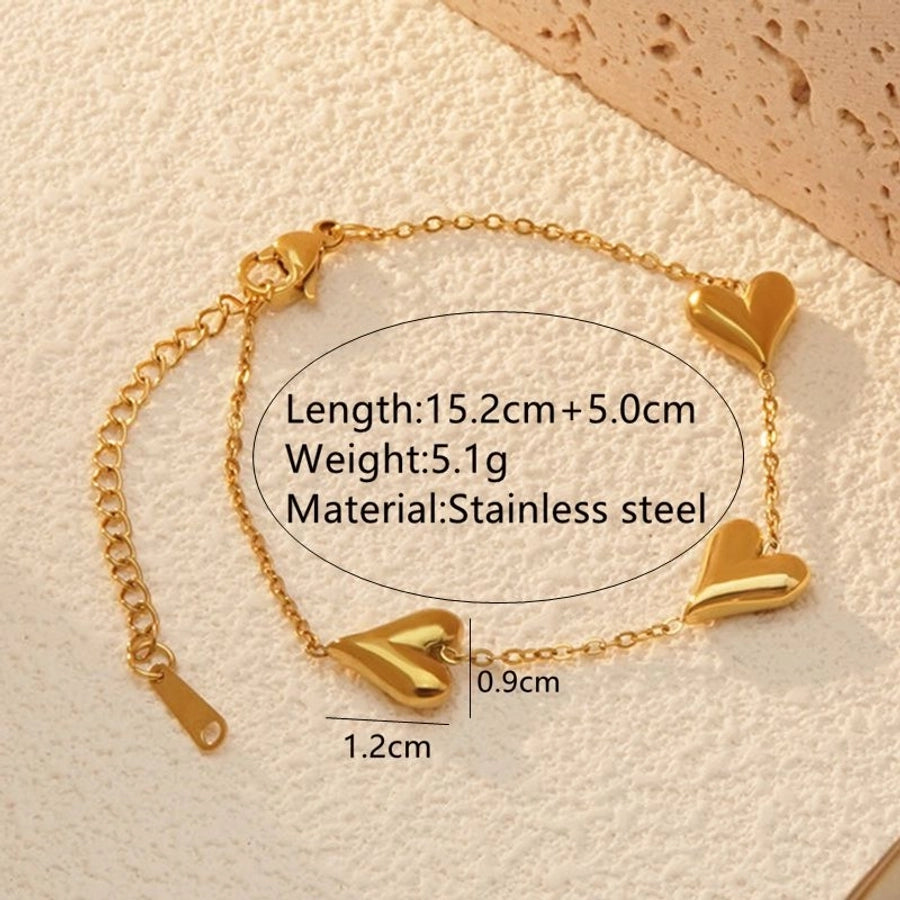 Jewelry Sweet Simple Style Heart Shape 304 Stainless Steel 18K Gold Plated Plating Bracelets Necklace