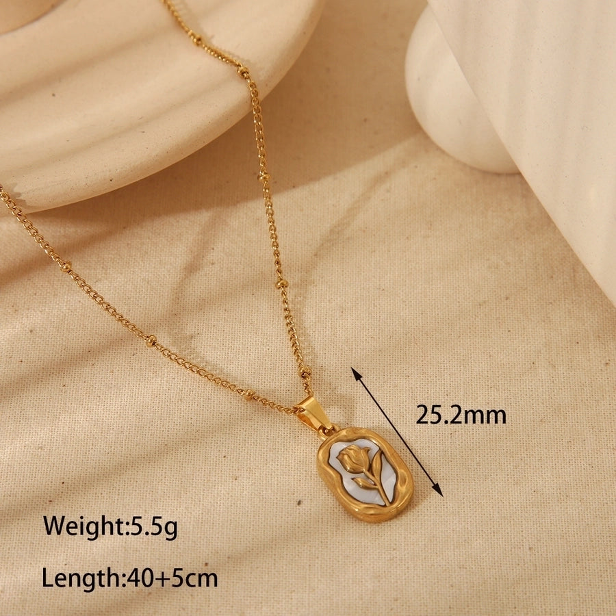 Jewelry Sweet Commute Rose 304 Stainless Steel Acrylic 18K Gold Plated Inlay Pendant Necklace