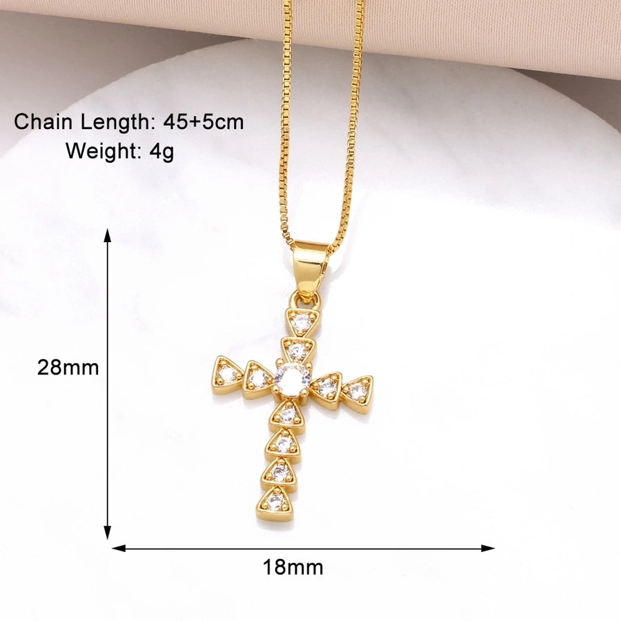 Copper 18K Gold Plated Plating Inlay Cross Zircon Pendant Necklace