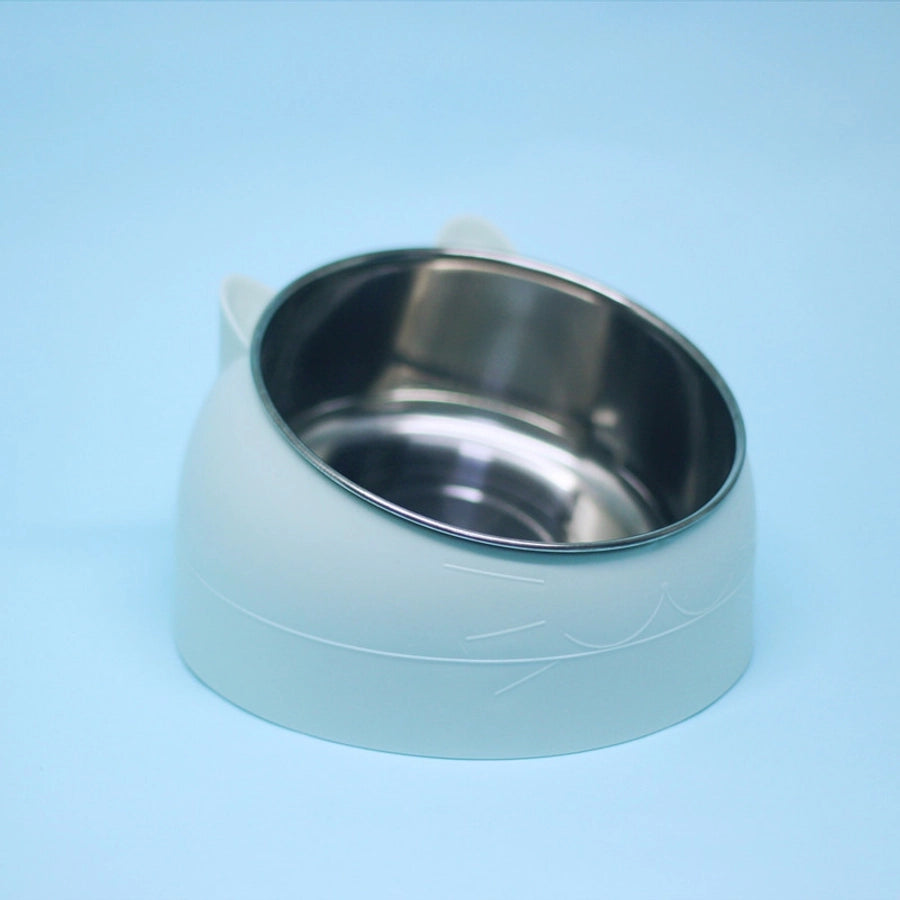 Stainless Steel Cat Dog Dual Bowl Slanted Mouth Protects Vertebras Pet Food Bowl Cat Supplies Trendy Double Neck Protection