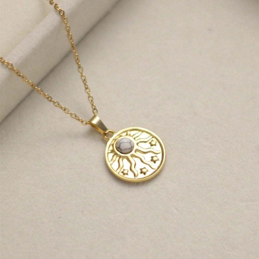 Jewelry Vintage Style IG Style Round Star Heart Shape 304 Stainless Steel Natural Stone 18K Gold Plated Inlay Stainless Steel Necklaces - CEJEW