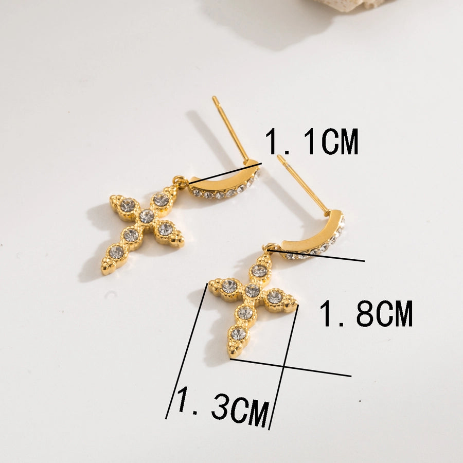 1 Pair Casual Modern Style Simple Style Cross Heart Shape Bow Knot 304 Stainless Steel 18K Gold Plated Ear Studs