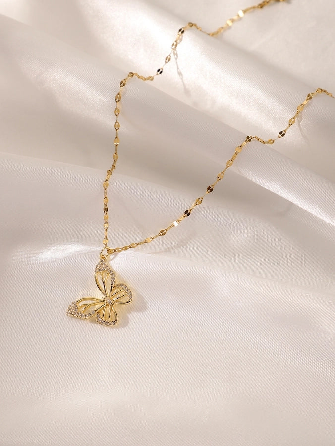 Jewelry Elegant Butterfly Stainless Steel Zircon Plating Inlay Necklace