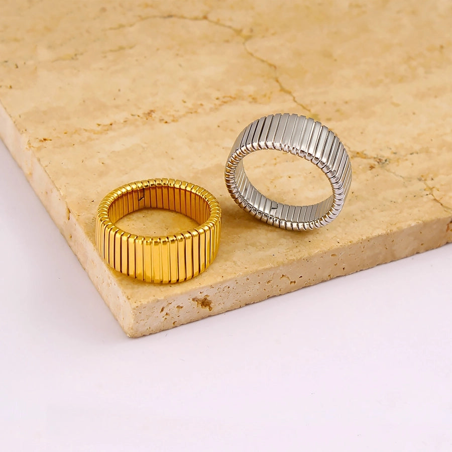 Jewelry Vacation Japanese Style Commute Stripe 304 Stainless Steel 18K Gold Plated Rings