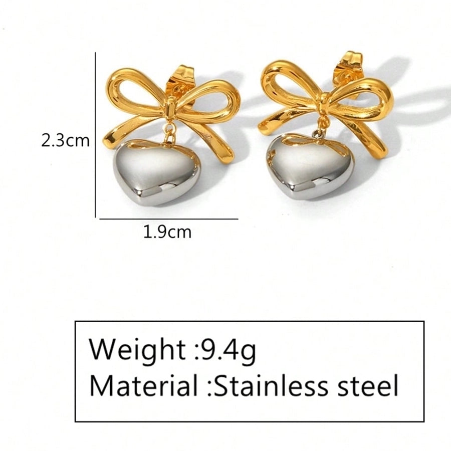 1 Pair Elegant Glam Classic Style Heart Shape Bow Knot 304 Stainless Steel 18K Gold Plated Drop Earrings - CEJEW