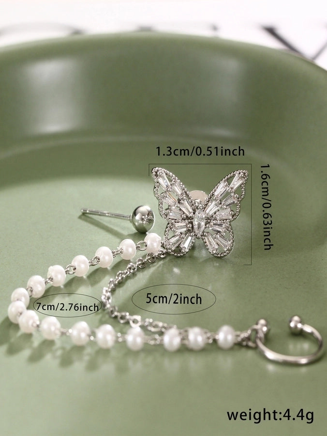 1 set 2 pieces simple style classic style star moon butterfly plating inlay copper zircon silver plated ear cuffs - CEJEW