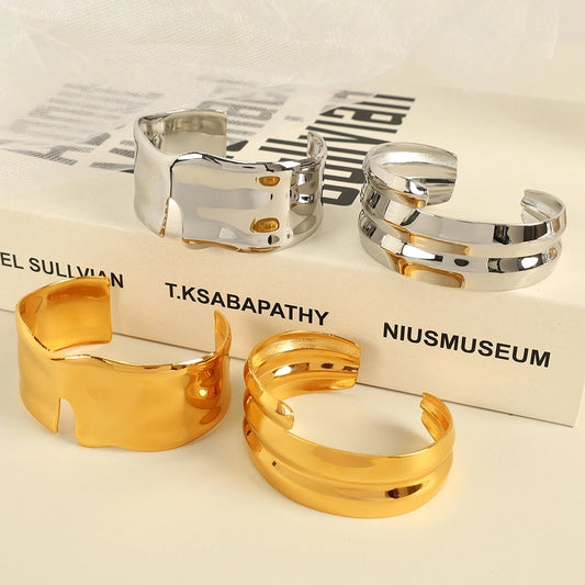 IG Style Exaggerated Irregular Solid Color 304 Stainless Steel 18K Gold Plated Bangle In Bulk