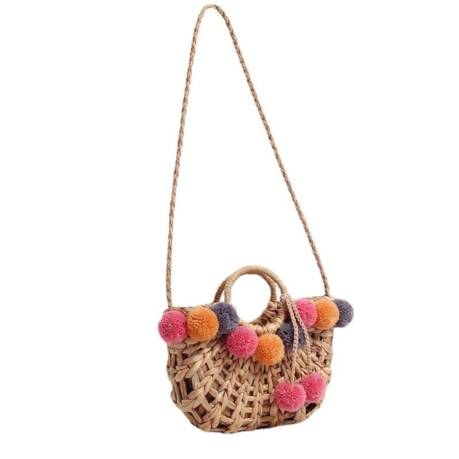 Women's Straw Solid Color Vacation Weave Semicircle String Shoulder Bag