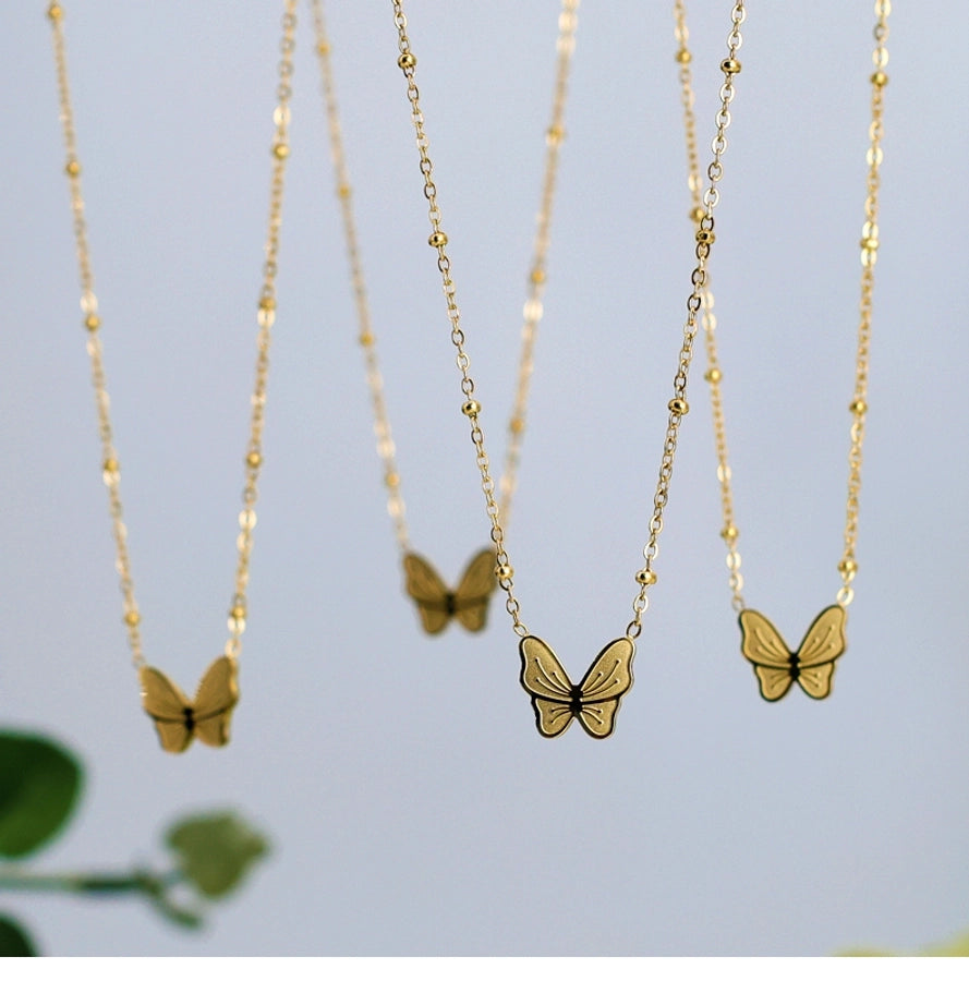 Jewelry Commute Korean Style Butterfly 304 Stainless Steel 18K Gold Plated Pendant Necklace