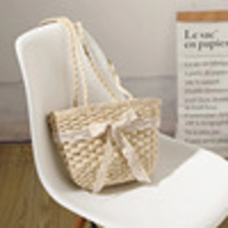 Women's Straw Bow Knot Vacation Weave Square String Shoulder Bag