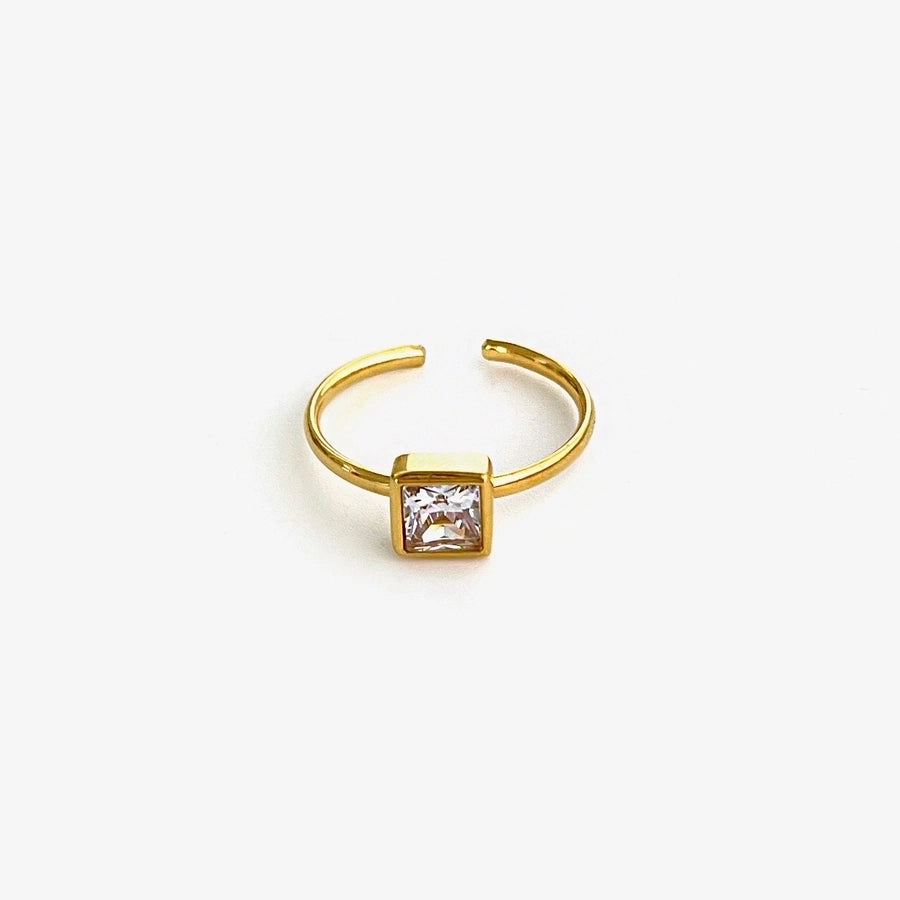 Simple Style Commute Geometric 316L Stainless Steel  Rhinestones 18K Gold Plated Women's Single Ring - CEJEW