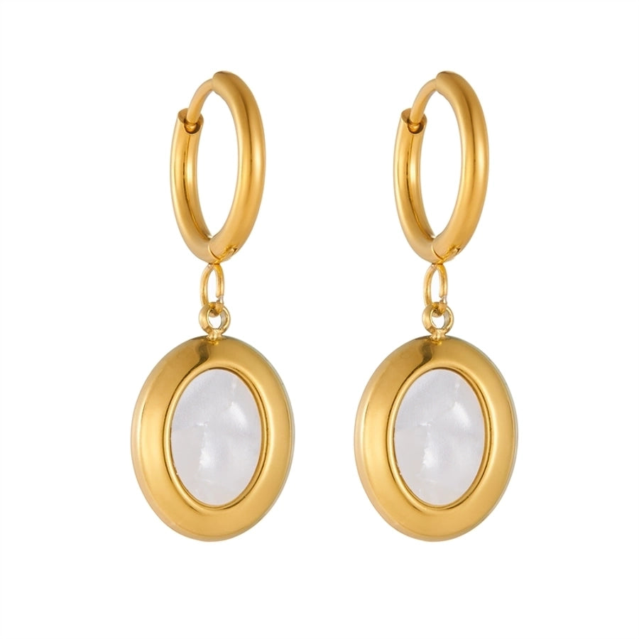 1 Pair Casual Vintage Style Square Oval Plating Inlay 304 Stainless Steel Shell 18K Gold Plated Drop Earrings - CEJEW