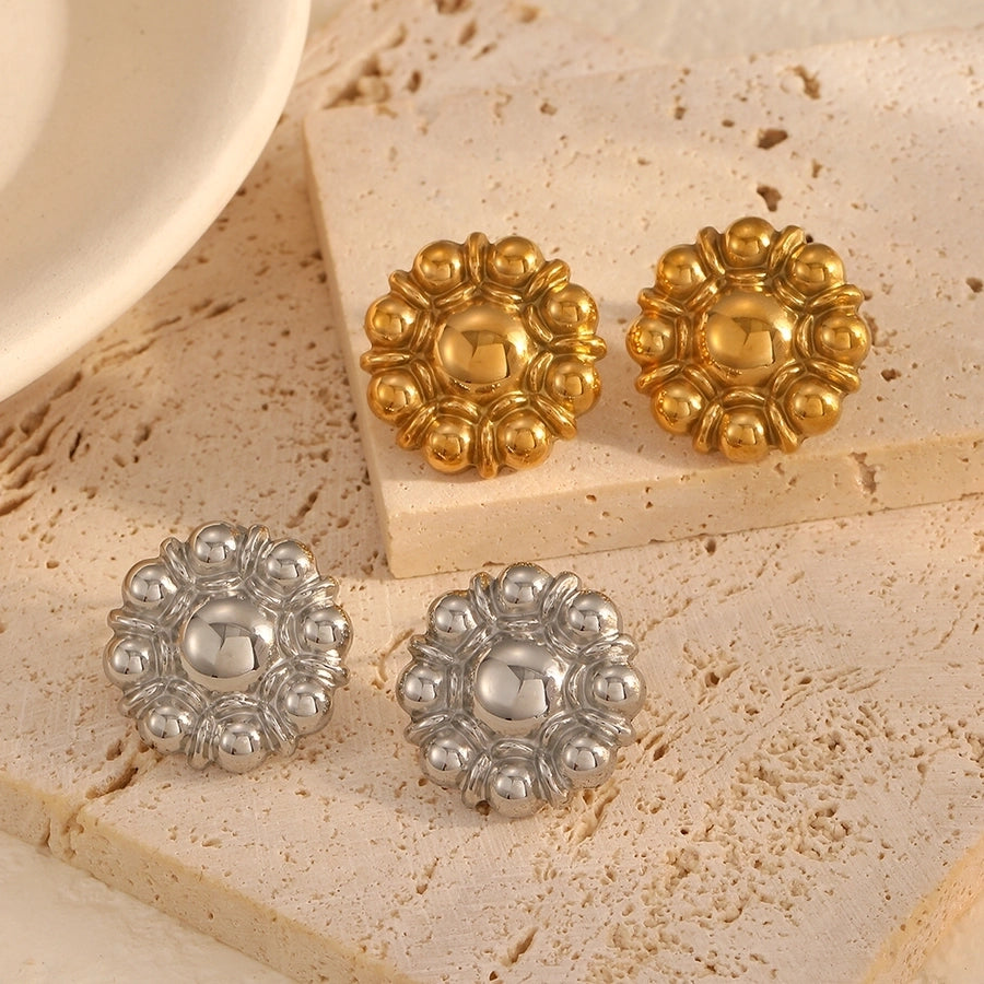 1 Pair IG Style Flower Polishing Plating 304 Stainless Steel 18K Gold Plated Ear Studs