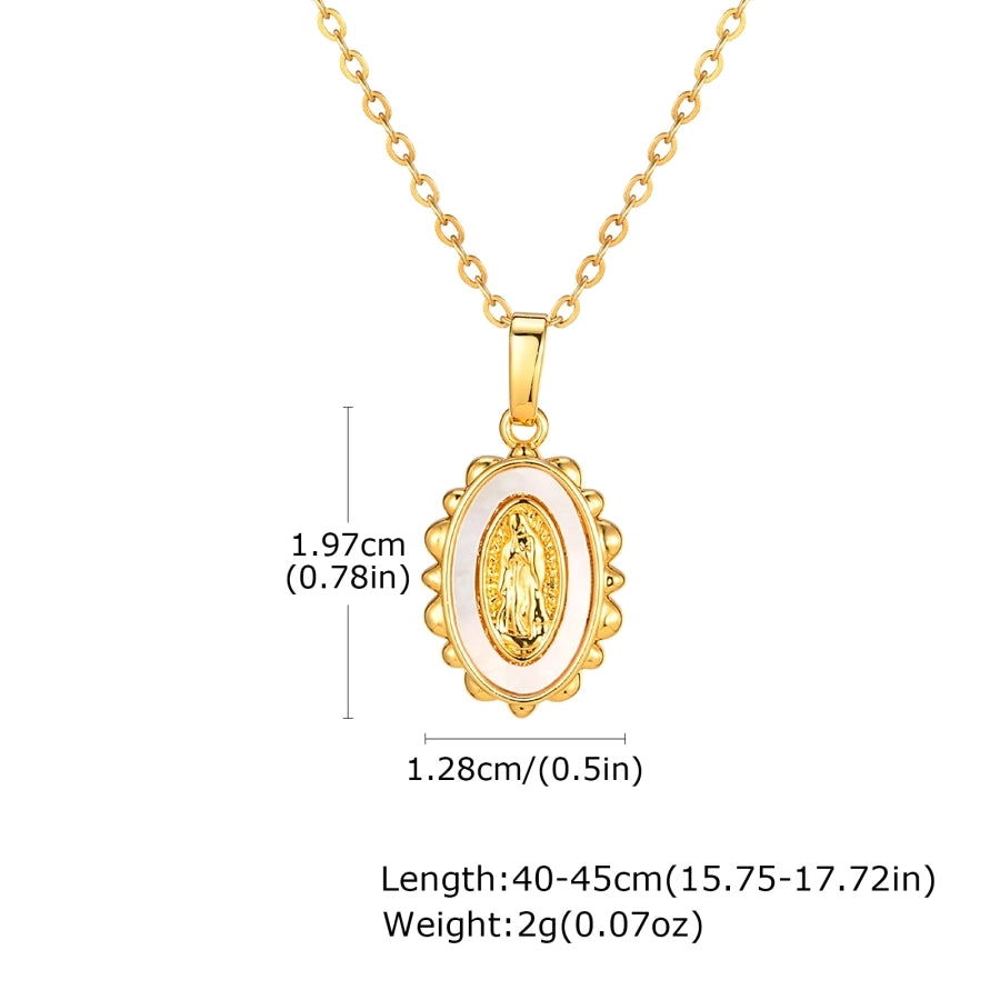 Jewelry IG Style Portrait Virgin Mary 201 Stainless Steel Shell Zircon 18K Gold Plated Inlay Pendant Necklace - CEJEW