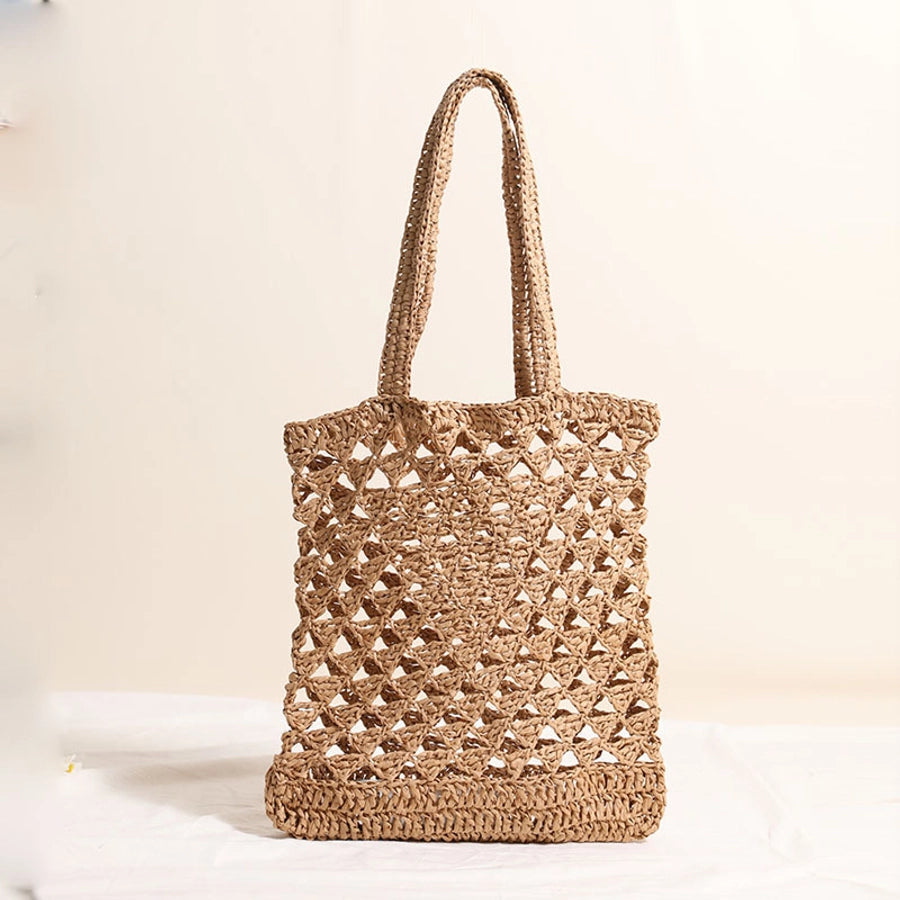 Women's Medium Paper Solid Color Classic Style Weave Square Open Straw Bag