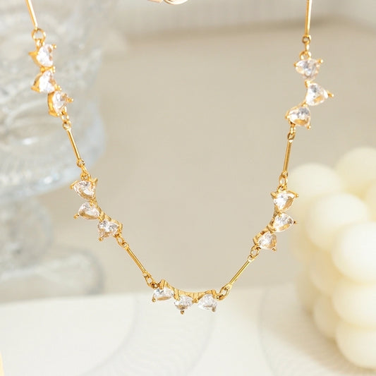 Jewelry Fashion Heart Shape 304 Stainless Steel Zircon 18K Gold Plated Plating Necklace