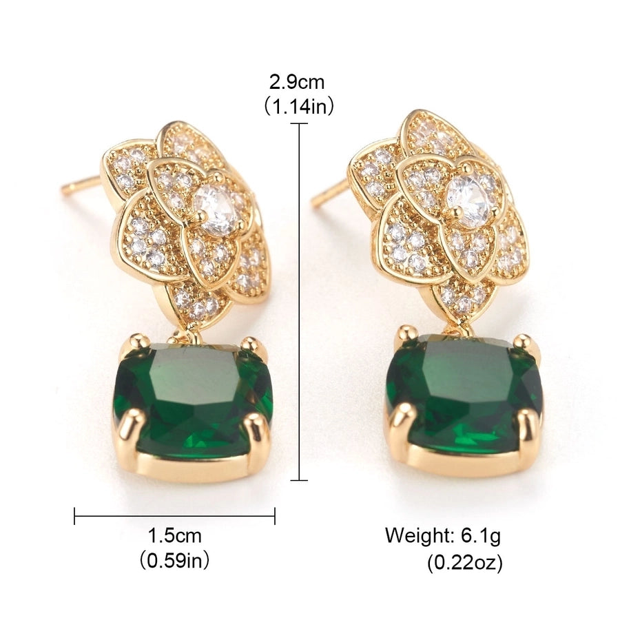 1 Pair Elegant Shiny Square Flower Plating Inlay Copper Zircon 18K Gold Plated Drop Earrings