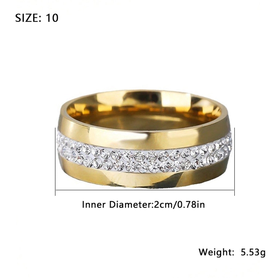 Jewelry Simple Style Round 304 Stainless Steel Zircon Gold Plated Plating Inlay Rings