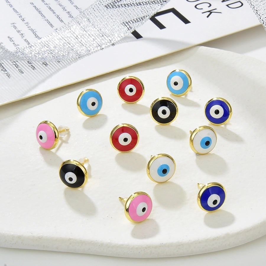 Copper Plating 18K Color Retention Drop Oil Eye Stud Earrings