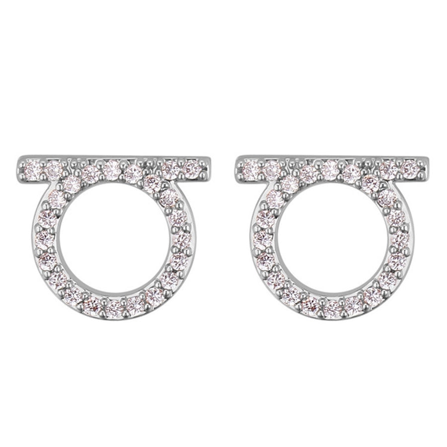 fashion solid color copper inlay zircon ear studs 1 pair