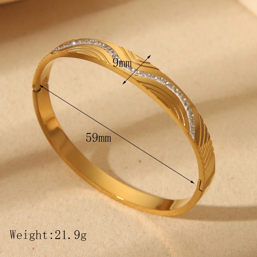 Simple Style Commute Solid Color 304 Stainless Steel Zircon Bangle In Bulk