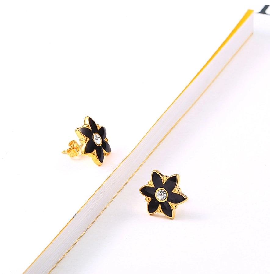 Jewelry Simple Style Classic Style Flower 304 Stainless Steel Rhinestones 18K Gold Plated Inlay Earrings Necklace