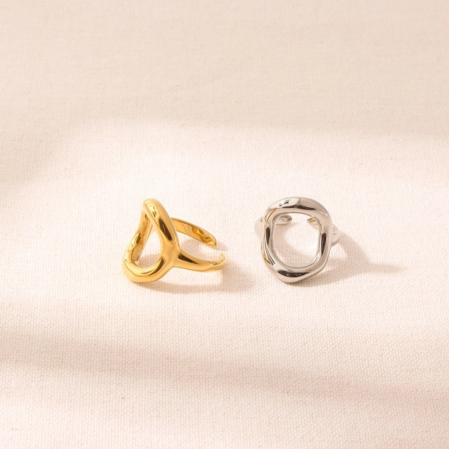 Jewelry Simple Style Geometric Solid Color 304 Stainless Steel 18K Gold Plated Plating Hollow Out Open Rings