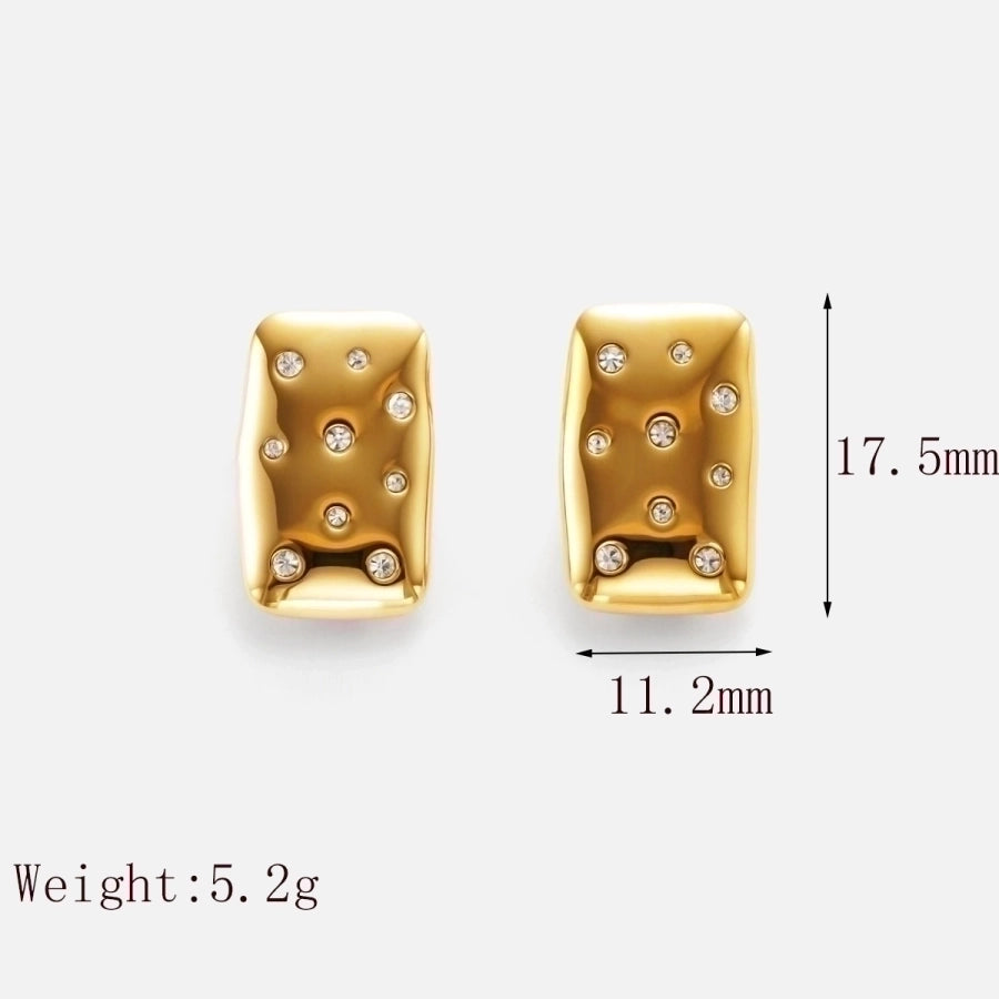 1 Pair Basic Vintage Style Commute Square Inlay 304 Stainless Steel Zircon 18K Gold Plated Ear Studs