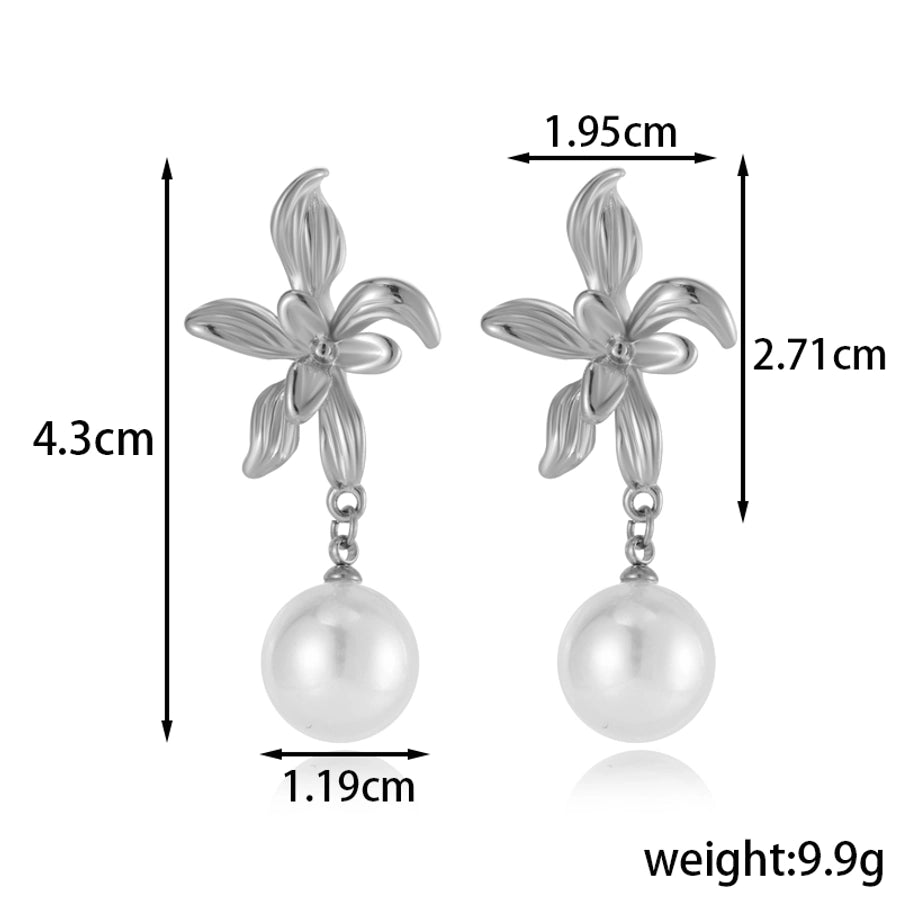 1 Pair Vintage Style French Style Simple Style Heart Shape Flower Hollow Out Inlay 304 Stainless Steel Pearl Drop Earrings Ear Studs