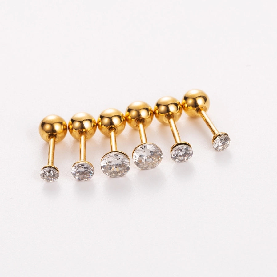 Simple Style Shiny Heart Shape Mushroom Planet Plating Inlay 304 Stainless Steel Artificial Diamond 14K Gold Plated Ear Studs