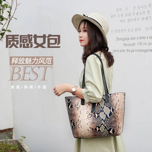 Women's Pu Leather Snakeskin Classic Style Square Open Bag Sets