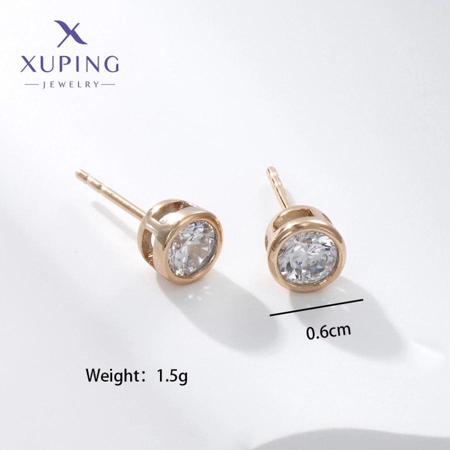 1 Pair Basic Simple Style Round Plating Copper Artificial Gemstones 18K Gold Plated Copper Earrings