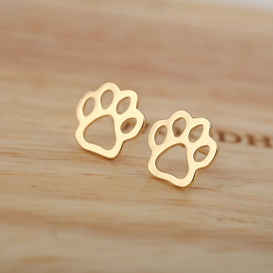 Simple Style Paw Print Plating 304 Stainless Steel No Inlaid 18K Gold Plated Ear Studs