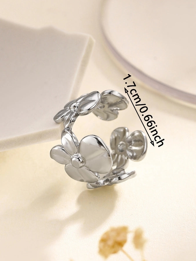 Jewelry Retro French Style Simple Style Heart Shape Flower Bow Knot Titanium Steel Open Rings