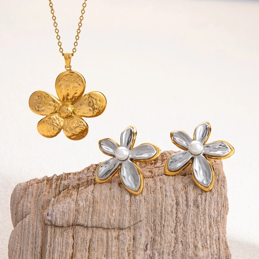 Jewelry Retro Simple Style Flower 304 Stainless Steel Plating Earrings Necklace