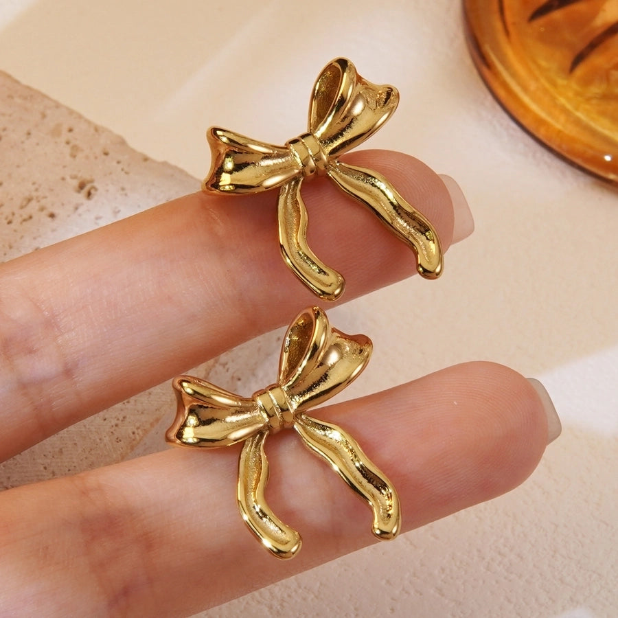 1 Pair Sweet Simple Style Bow Knot Plating 304 Stainless Steel 18K Gold Plated Ear Studs