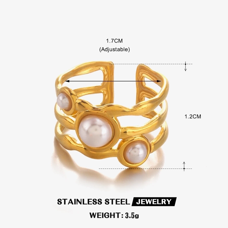 Jewelry Vintage Style Irregular 304 Stainless Steel Artificial Pearls 18K Gold Plated Plating Inlay Open Rings