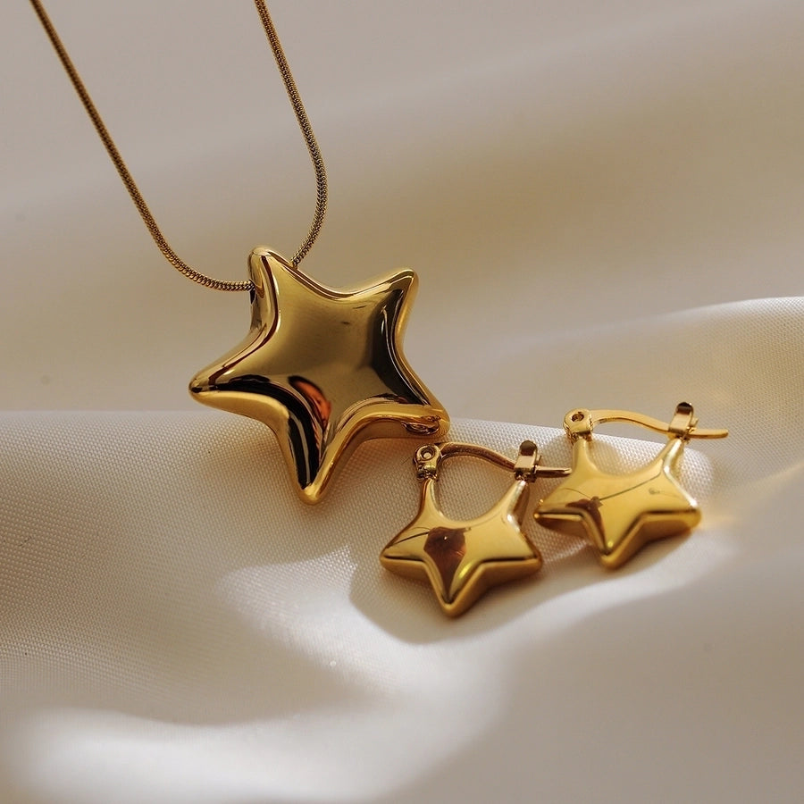 304 Stainless Steel 18K Gold Plated IG Style Simple Style Star Earrings Necklace