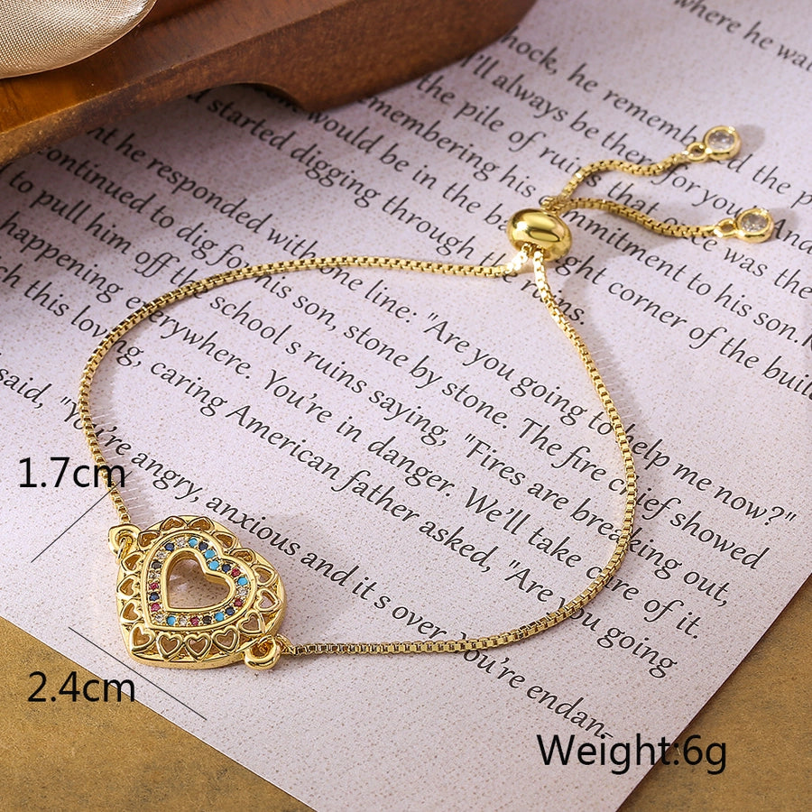 simple style commute heart shape copper inlay zircon 18k gold plated bracelets