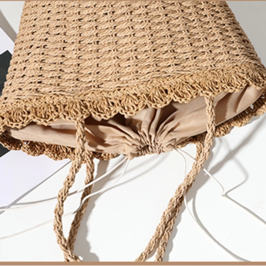 Women's Straw Solid Color Vacation Weave Shell String Shoulder Bag