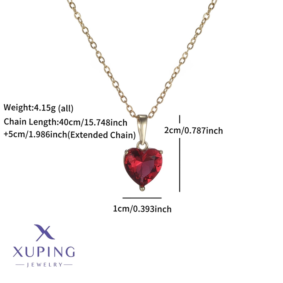 Copper 18K Gold Plated Plating Heart Shape Artificial Gemstones Pendant Necklace